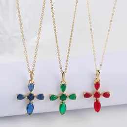 Pendant Necklaces Fashionable 14k Gold Plated Zircon Cross Necklace For Women With 7 Colour Options
