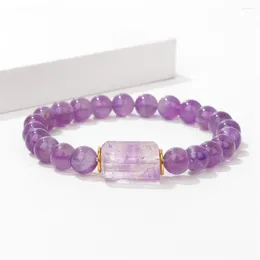 Strand 8mm Amethysts Beads Bracelet Cylinder Square Natural Quartzs Stone For Women Men Yoga Healing Reiki Bangles