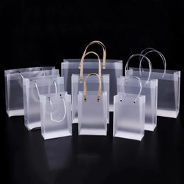 Gift Wrap 10PCS PVC Transparent Gift Bag with Handles Clear Tote PP Frosted Plastic Shopping Tote Bag Clothing Drinks Packaging Custom Bag 231109
