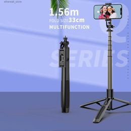 Selfie Monopods 1.56M Multi-Functional Bluetooth Selfie Stick Foldable Live Tripod for iPhone Samsung GoPro Insta360 W/ Remote Control Q231110