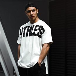 Men's T-Shirts Oversized T-shirt Straight Shoulder Short Sleeve Fitness Summer Mesh Loose Room Clothing Top 230410