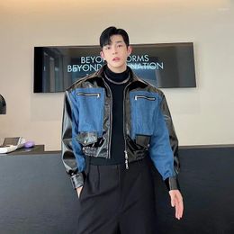 Men's Jackets Denim Patchwork Silhouette Short Jacket Leather Coats Contrast Colour Fashionable Korean Fashion 2023 Autumn Male Coat