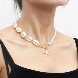 Choker Natural Shell Necklaces For Women Bohemian Elegant Beach Style Hand-woven Imitation Pearl Starfish Pendant Necklace