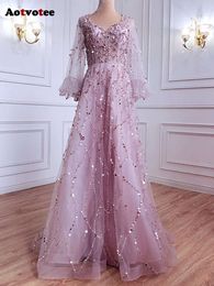 Puff Sleeve for Women Fashion V Neck Embroidered Flares Vintage Dress Elegant Floor Length Evening Dresses