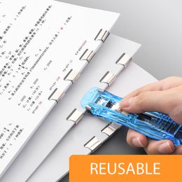 Staplers Mini traceable reusable hand clip push stapler paper book document office student binding tool accessories 230410