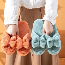 Slippers Fall/winter women's open solid Colour rabbit hair open-toed women's indoor home wooden floor warmth soft-soled slippers 231110