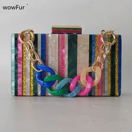 Evening Bags Mini Summer Messenger Bag Colourful Mix Striped Acrylic Box Evening Lady Patchwork Clutch Purse Wedding Party Prom Dress Handbag 231110