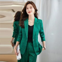 Women's Two Piece Pants High Quality Green Blazer Women Business Suits Pant And Top Set Ladies Work Wear Jacket Office Uniform Style