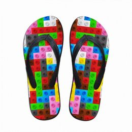 customized Women Flats House Slippers Slipper 3D Tetris Print Summer Fashion Beach Sandals For Woman Ladies Flip Flops Rubber Flipflops k26d#
