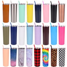 20oz Skinny Cups Tumbler Stainless Steel Coffee Mugs with Lids Colourful Straws Insulated Vacuum Tumblers Slim Straight Cup Beer Water Bottle