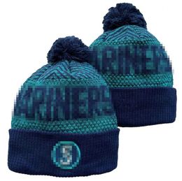 Men's Caps Seattle Beanies Mariners Hats All 32 Teams Knitted Cuffed Pom Striped Sideline Wool Warm USA College Sport Knit Hat Hockey Beanie Cap for Women's A1