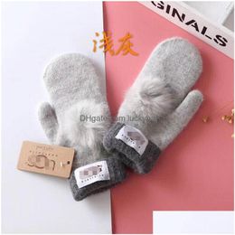 Five Fingers Gloves Winter Warm Soft Fur Knit Mittens Women Half Finger Driving Plush Thick Cute Little Hat Sn Gloves Drop Delivery Fa Dhxgk