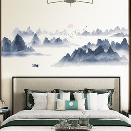 Wall Stickers Mamarook Chinese style sunset landscape wallpaper with high-quality wallpaper living room background mural home decoration sticker 230410
