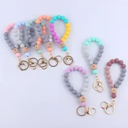 Keychains Women Girl Bracelet Keychain Leopard Print Silicone Round Beads Keyring For Anti-Loss Key Colourful Chain Ring Jewellery Decoration