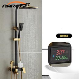 Bathroom Shower Sets Black With Gold Set European White Display Temperature Faucets XT418