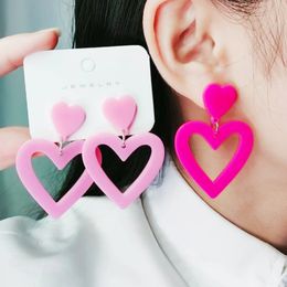 Hot Pink Acrylic Studs Y2K Love Heart Drop Earring Women Girls Summer Lightweight Black Red Beach Boho Dangle Candy Jewellery Valentine's Day Gifts for Girlfriends BFF