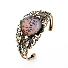 Bangle Lureme Vintage Jewellery Time Gem Series Pocket Watch Antique Bronze Hollow Flower Open Bracelet For Women (06002708)