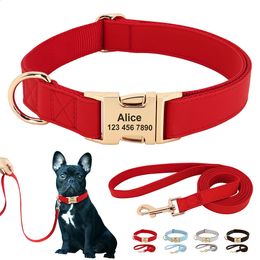 Dog Collars Leashes Personalised Leather Dog Collar Leash Set Custom Puppy Collars Adjustable Pet Necklace For Small Medium Large Dogs Free Engraved 231110