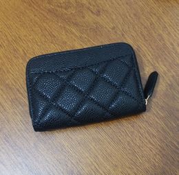 AmazWholesale Luxury Designer Real Leather coin purses Famous Zipper around short wallet for women card case black color