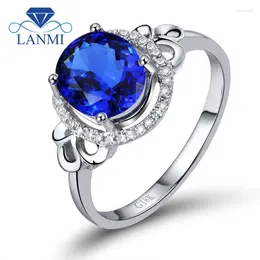 Cluster Rings LANMI Fashion Jewellery Oval 7x8mm Natural Tanzanite Wedding Ring 14Kt White Gold