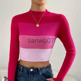 Women's Sweaters Knitted Sweater Women Autumn Patchwork Long Sleeve Tops Elegant Ladies Knitwear Femme Korean Fashion Cropped Pullover Pulls J231110