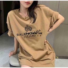 Balencaigass Top Quality Shirt 22 Spring Summer Khaki Wheat Crown Short Sleeve Printed T-shirt Loose for Men and Women Fashion Trend Shirts