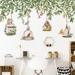 Wall Stickers Creative Vine Bird Cage Plant Wall Sticker Small Fresh Living Room Decoration Bedroom Home Decoration Self adhesive Sticker 230410