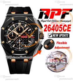 APF 44mm 26405CE A3126 Automatic Chronograph Mens Watch Two Tone RG Black Ceramic Textured Dial Rubber Strap Exclusive Technology Super Version Puretimewatch C3