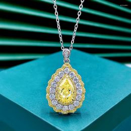 Chains S925 Silver Cut Diamond One Pink Water Drop Necklace Pear Shape 7 11 Yellow Female