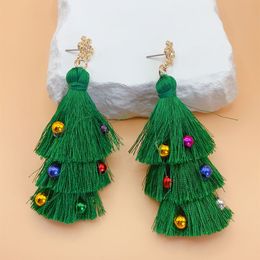 European and American New Christmas Tree Tassel Earrings Creative Handwoven Bell Long Earstuds Women's Ornament