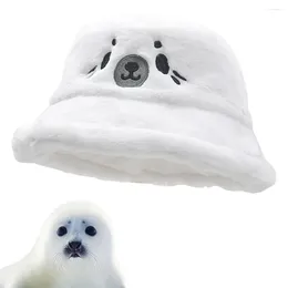 Berets White Seal Bucket Hat Plush Cute Ocean Animal Fisherman Winter Keep Warm Woman Basin Given To Her Gift