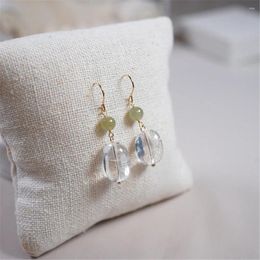 Dangle Earrings Handmade Natural Hetian Jade White Crystal Drop Earring Red Agate Hook Vintage Charm Jewellery Romantic Female Fine Gift