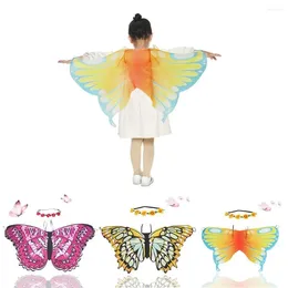 Scarves 1SET Kids Colorful Butterfly Wings Shawl Poncho Scarf Ladies Fairy Cosplay Performance Accessories Festival Party Supplies