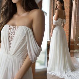 Sexy A-line Wedding Dress 2024 Off the Shoulder Chiffon Lace Pleat Beach Bridal Formal Gowns Vestidos De Noiva Boho Chic