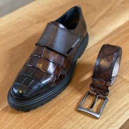 Dress Shoes Brown Loafers Buckle Strap Round Toe For Men Wedding Black Pu Size 38-46