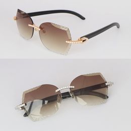 Model Moissanite Diamond Set Sunglasses for women Man Original Black Buffalo Horn Rimless for Women Sun Glasses Male Female Glasses Luxury Size 61-18-140mm