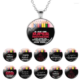 Pendant Necklaces Super Maitresse Words Glass Link Chains Necklace Pencil Patterns Art Design Women Jewelry For France Teachers FYQ38