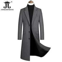 Men's Wool Blends Autumn and Winter Boutique Woollen Black Grey Classic Solid Colour Thick Warm Men's Extra Long Wool Trench Coat Male Jacket 231109