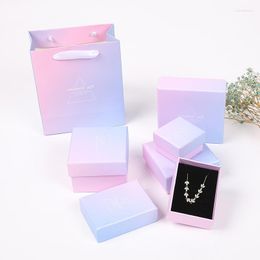 Jewellery Pouches 2023 Gifts Box Gradient Colour Pink Paper Boxes For Earring Ring Bracelet Necklace Display Wedding Bags