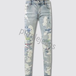 Men Jeans Hole Light Blue Dark gray Italy Brand Man Long Pants Trousers Streetwear denim Skinny Slim Straight Biker Jean for Top quality