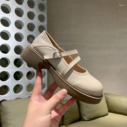 Dress Shoes Pumps Mary Jane Flat 2023 Single Shoe Vintage BLack Leather Women's Square Heel Mainland China