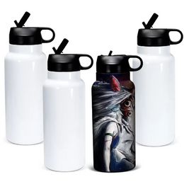 32oz Sublimation Water Bottle Blanks Double Wall Vacuum Flask Stainless Steel Tumbler blank Sports Bottles with Straw and Portable Handle ss0410