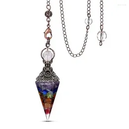 Pendant Necklaces Natural Healing Crystal Stone Orgonite Orgone Pendule Spirituel 7 Chakra Resin Pendulum Chain Pendulo Jewellery