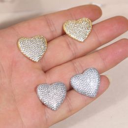 Lovely Bling Iced Out 23mm Big Heart Love Charm Stud Earrings Paved Full White Cubic Zirconia Fashion Hip Hop Women Lady Christmas Gift Jewelry