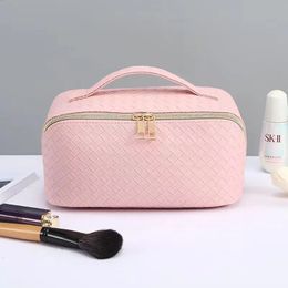 Cosmetic Bags Cases PU Leather Weave Makeup Organise Bags High-capacity Large Cosmetics Storage Portable Lipstick Perfume Handbag Travel Necessary 231109