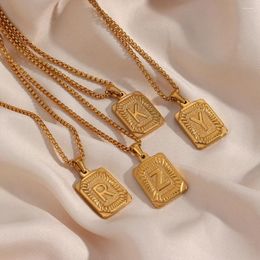 Chains GD Vintage 18K Gold Plated Square Pendant Necklace Stainless Steel Initial 26 Alphabet For Women Jewelry Gift