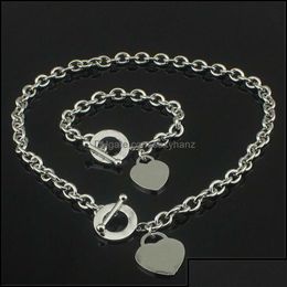 Pendant Necklaces Pendants Jewelrychristmas Gift 925 Sier Love Necklace Bracelet Set Statement Jewelry Heart Bangle Sets 2 I Dhfbk