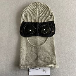 Grey Two lens logo company windbreak hood beanies outdoor cotton knitted men mask casual male skull caps hats black grey