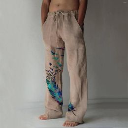 Men's Pants Casual Drawstring Print Length Full Pocket Men's Trousers Tree&Bird 9 10 Indoor Boy Little Fuzzy
