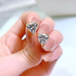 14K Gold Triangle Cut 8mm Moissanite Stud Earring 100% Real 925 sterling silver Promise Wedding Earrings for Women Party Jewellery